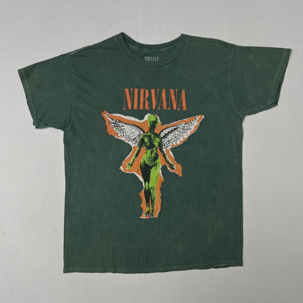 Nirvana Shirt Mens L Green In Utero Angel Graphic Tee Rock Band Grunge Music